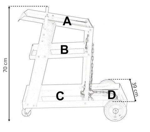 Wózek spawalniczy 3 półki miejsce na butlę gazową stalowy udźwig 40 kg