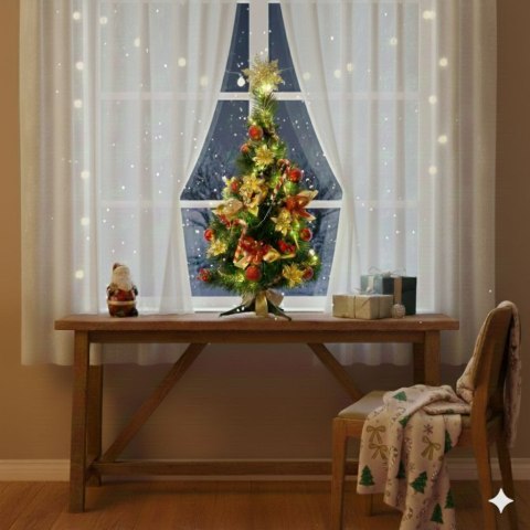 GOTOWA CHOINKA UBRANA ŚWIĄTECZNA DO DOMU BIURA + ŚWIATEŁKA 70cm