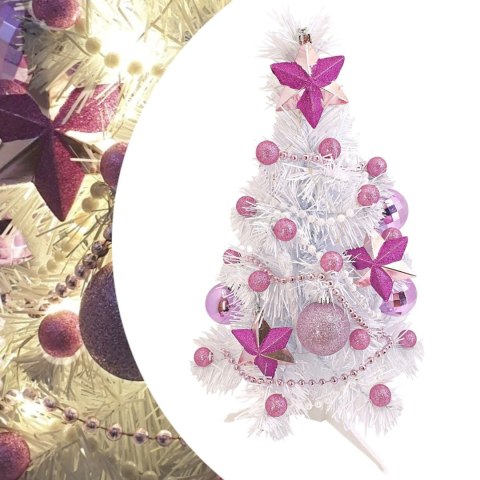 GOTOWA MAŁA CHOINKA BIAŁO RÓŻOWA UBRANA 40cm + ŚWIATEŁKA