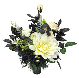 BIAŁO CZARNY BUKIET WKŁAD DO WAZONU KWIATY NA CMENTARZ GRÓB POMNIK