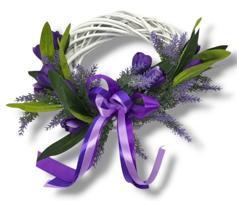 STYLOWY WIANEK DEKORACYJNY LAWENDA KROKUSY DO DOMU NA DRZWI STÓŁ 25cm