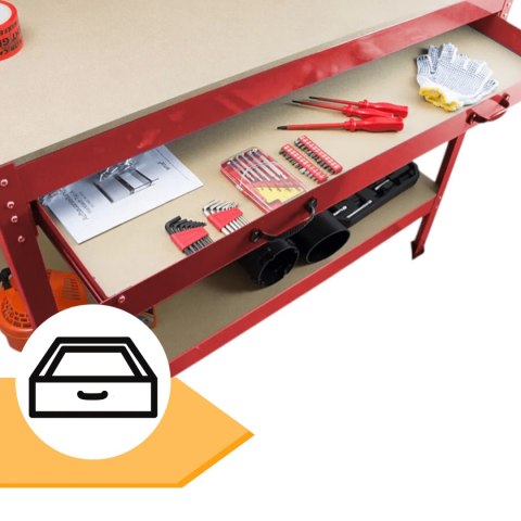 Stół warsztatowy z uchwytami blat 115x55 cm szuflada haki x12 stabilny stal