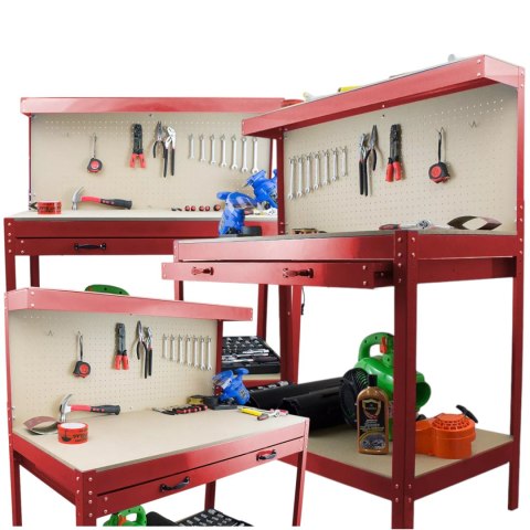 Stół warsztatowy z uchwytami blat 115x55 cm szuflada haki x12 stabilny stal