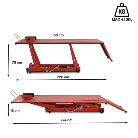 Podnośnik motocyklowy platforma podnośnik hydrauliczny 460 kg czerwony