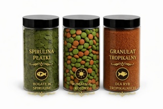 Pokarm dla ryb 3×500 ml Tabletki Spirulina Granulat Zestaw do akwarium