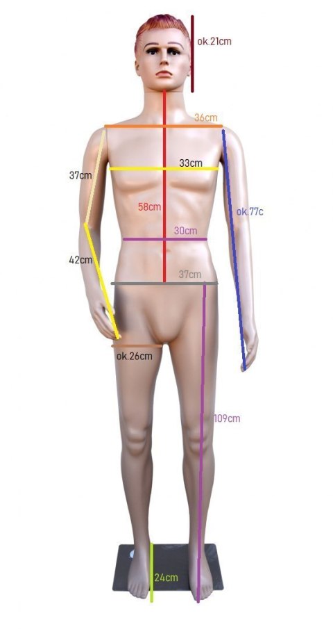 Manekin wystawowy męski pełnopostaciowy 190 cm z głową stabilny