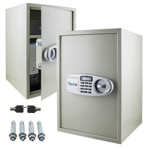 Sejf elektroniczny 52cm jasnoszary domowy zamek szyfrowy klucz awaryjny
