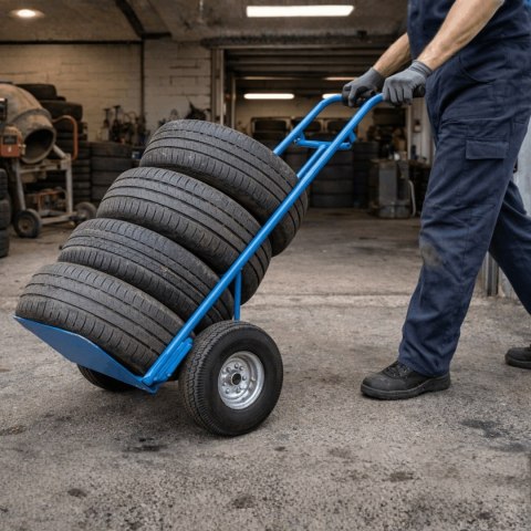 Wózek magazynowy transportowy 200kg stalowy koła pneumatyczne magazyn ogród
