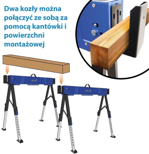 Koziołek warsztatowy składany 600 kg Stojak Roboczy regulacja 62-87 cm