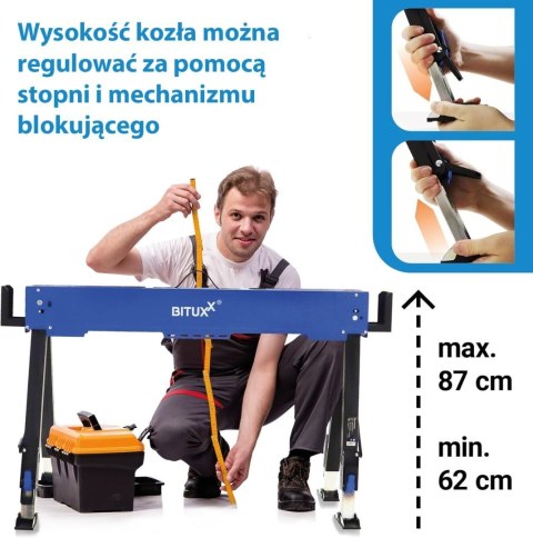 Stojak roboczy składany regulowany 600 kg 62-87 cm zestaw 2 szt