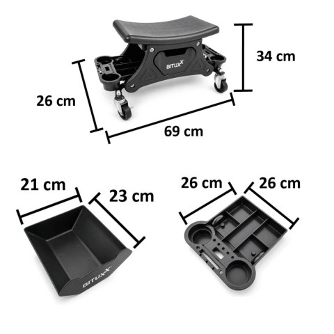 Stołek warsztatowy na kółkach BITUXX z organizerem 180 kg mobilny 69 cm