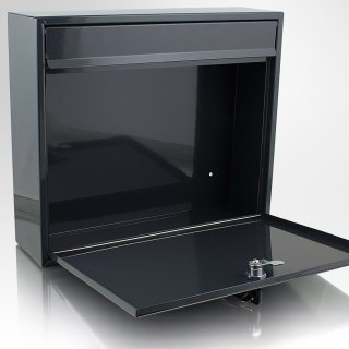 Skrzynka pocztowa na listy z wrzutem szara metalowa z zamkiem 36x31 cm