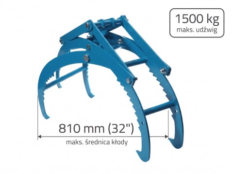 Chwytak do drewna 810mm 32" 1500kg samozaciskowy transportowy