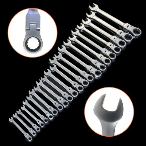 Klucze płasko oczkowe z grzechotką zestaw 22szt 6 32mm crv walizka